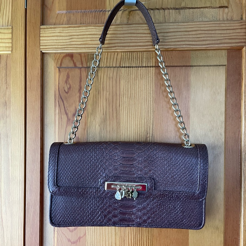 Liz claiborne Womens Purse Brown Faux Printed Leather Clutch Small Size Handbag